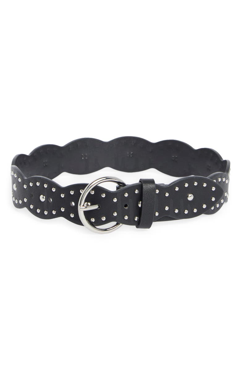 The Accessory Collective Kids' Studded Faux Leather Scalloped Belt, Main, color, Black