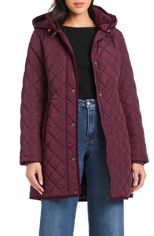 Vince Camuto Water Resistant Quilted Coat With Removable Hood In Burgundy