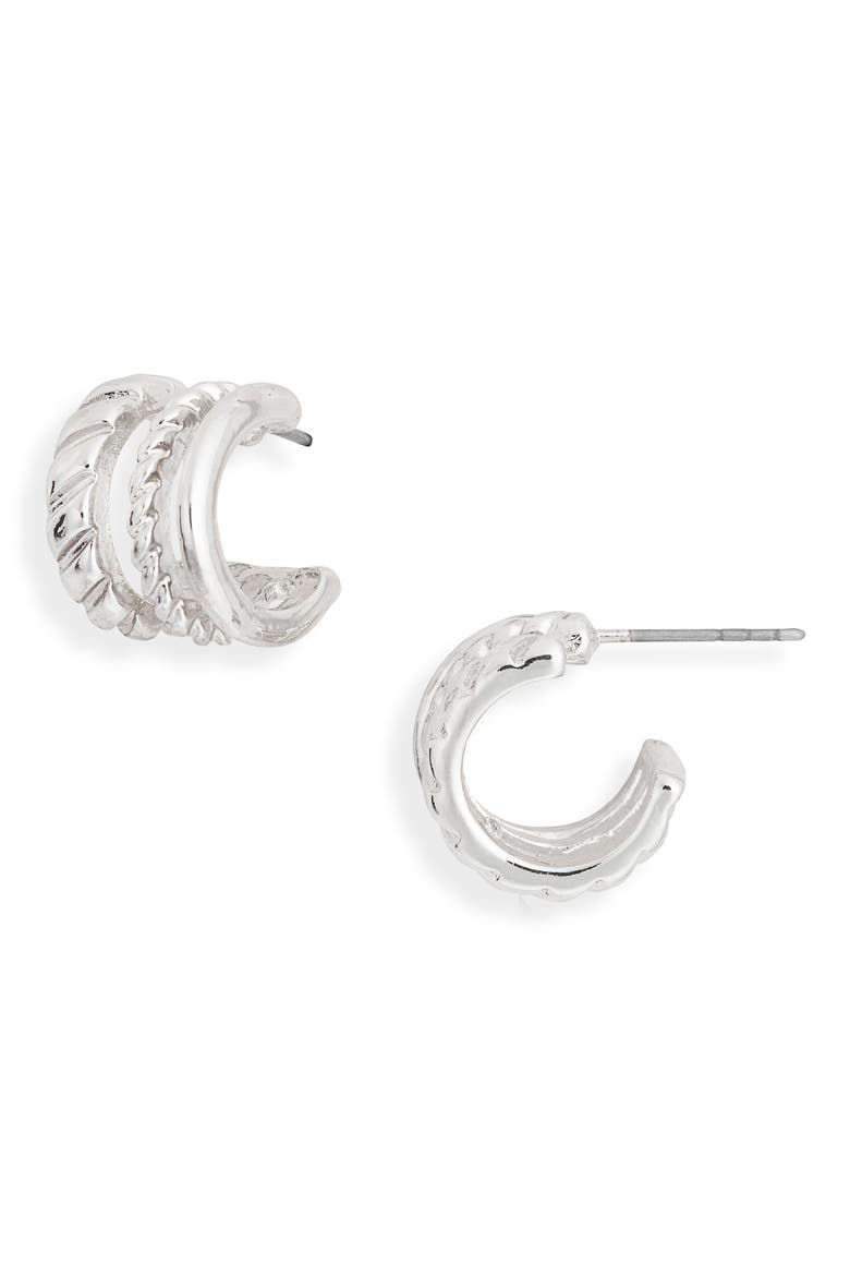 Textured Open Hoop Earrings, Main, color, SILVER
