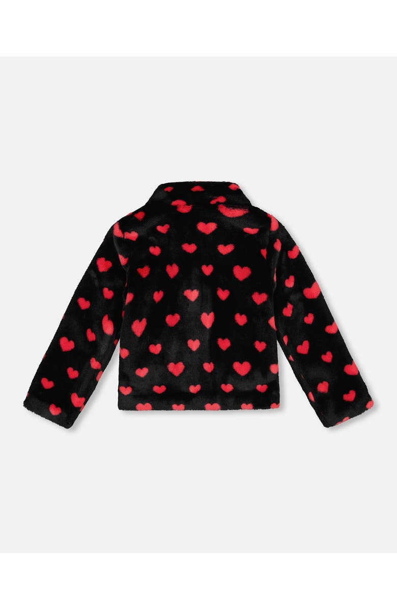Deux par Deux Faux Fur Short Coat with Hearts, Alternate, color, Black And Red