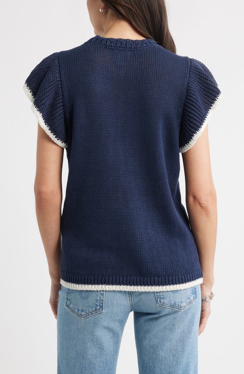 Caslon<sup>®</sup> Flutter Sleeve Linen & Cotton Sweater, Alternate, color, Navy Still
