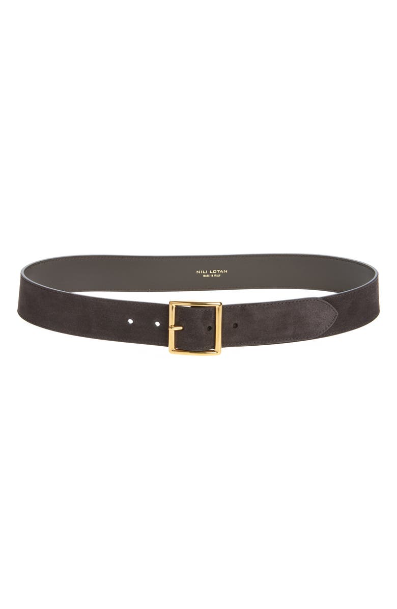 Nili Lotan Marcela Suede Belt, Main, color, Espresso W/ Gold Buckle