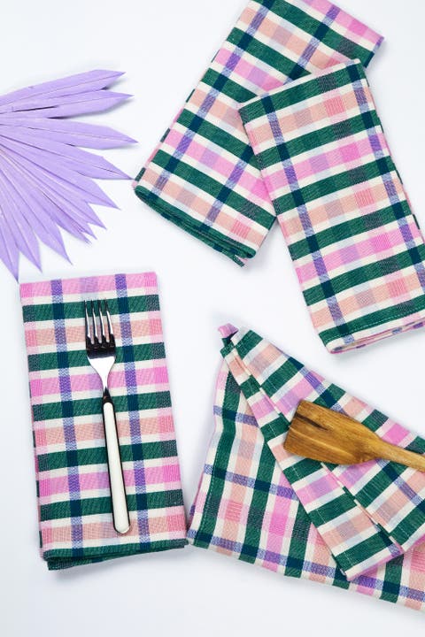 Handwoven Classic Plaid Cotton Napkins, Set of 4