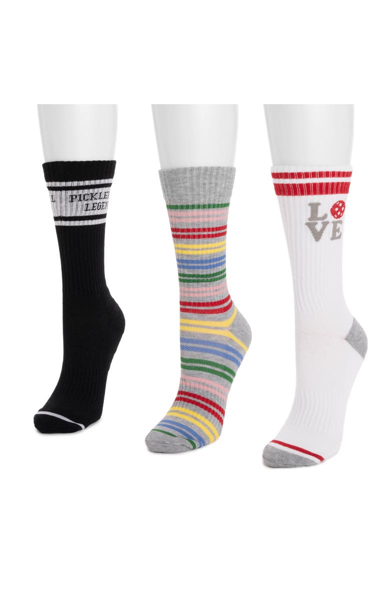 MUK LUKS Cotton Rib Compression Crew Sock 3 Pair Pack, Alternate, color, Rainbow