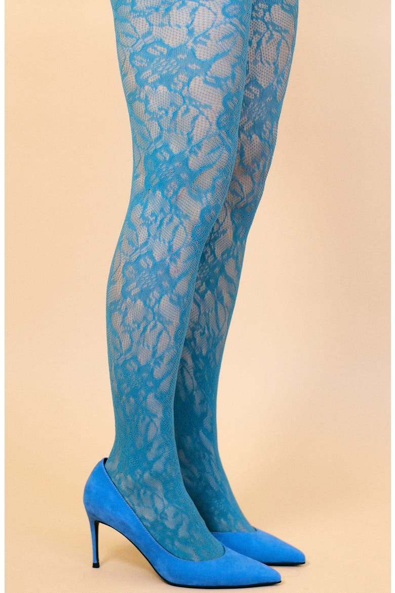 Stretch Lace Tights, Main, color, BLUE
