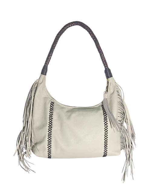 Large Fringe Top Grain Leather Hobo Shoulder Bag