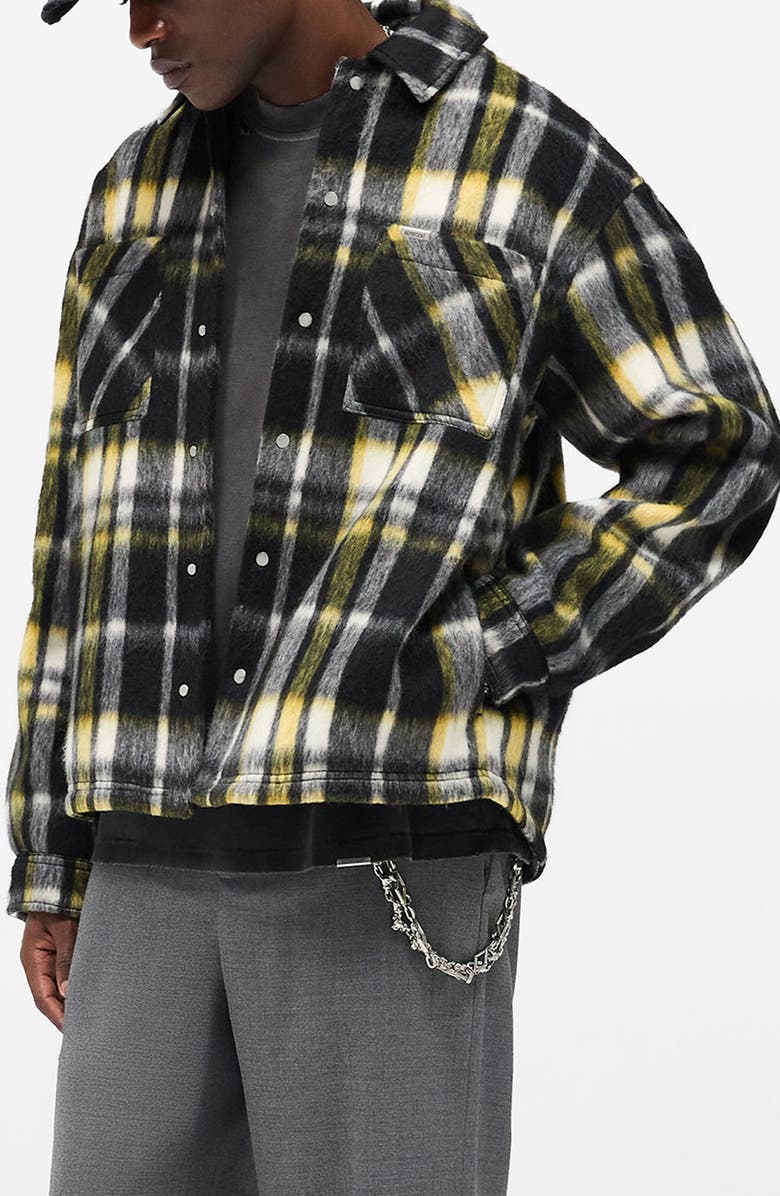 Represent Oversize Plaid Faux Fur Magnetic Snap Shirt Jacket, Alternate, color, Jet Black