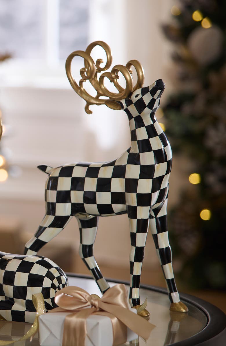 MACKENZIE CHILDS Courtly Check Noel Standing Deer Figurine, Alternate, color, Courtly