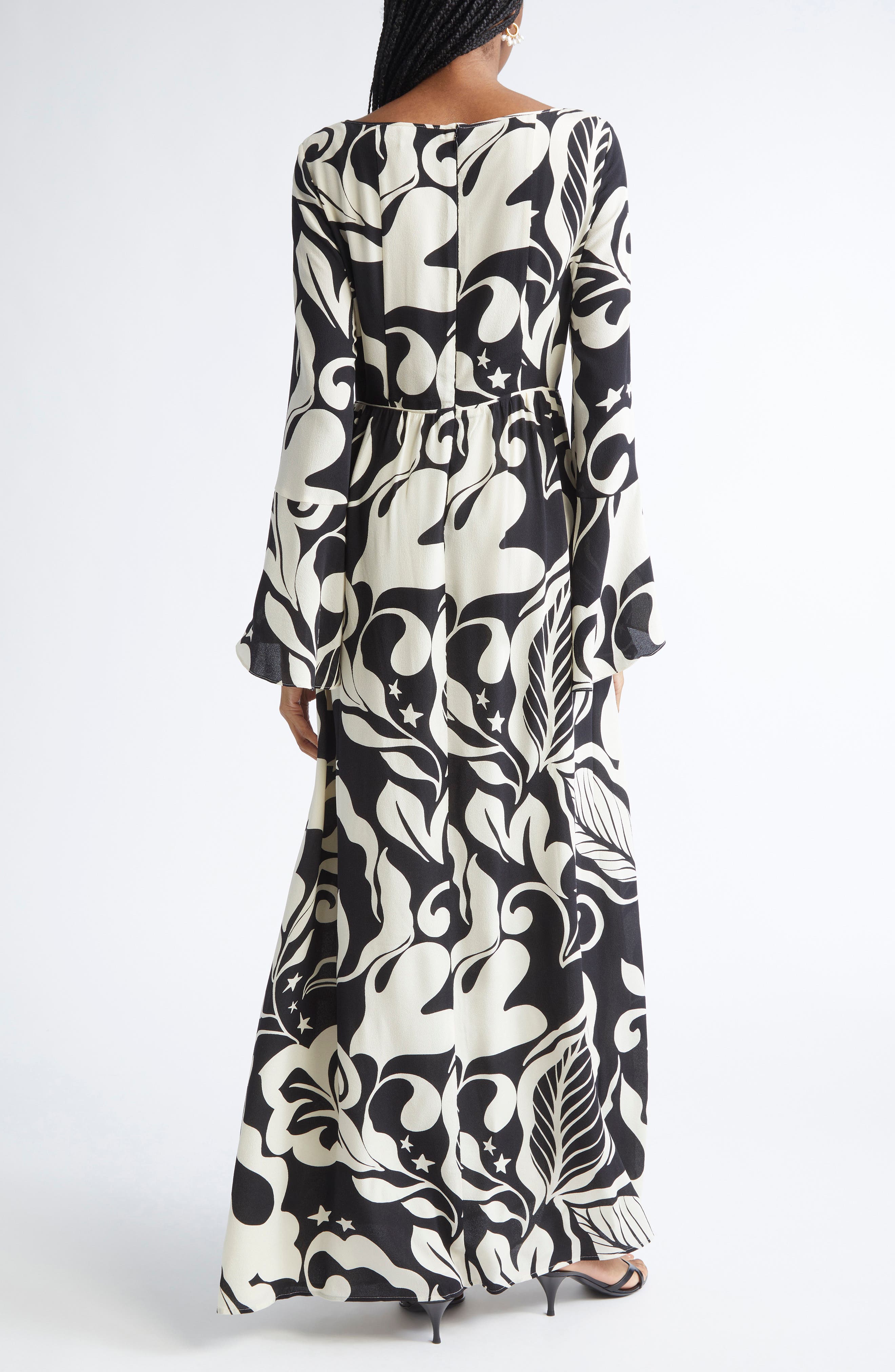 Harlow Leaf Print Long Sleeve Silk Maxi Dress - image 2