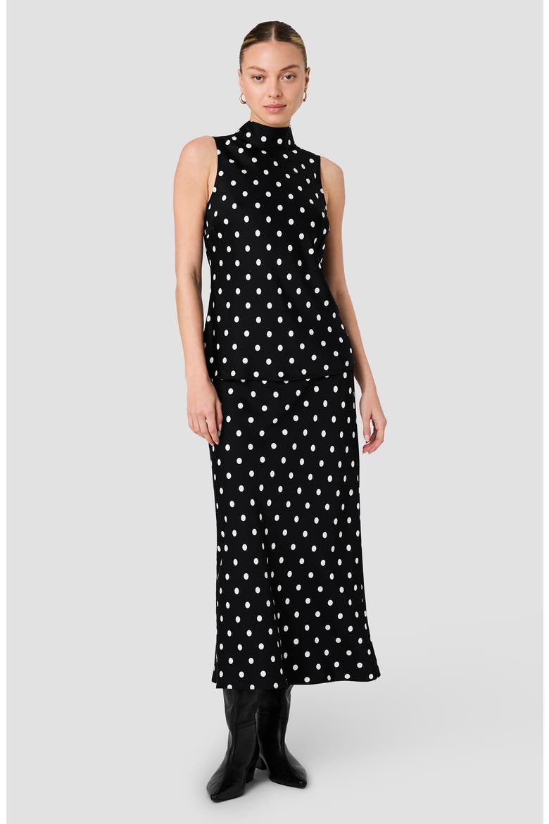 Ennis Polka Dot Satin Mock Neck Top, Alternate, color, BLACK/ WHITE