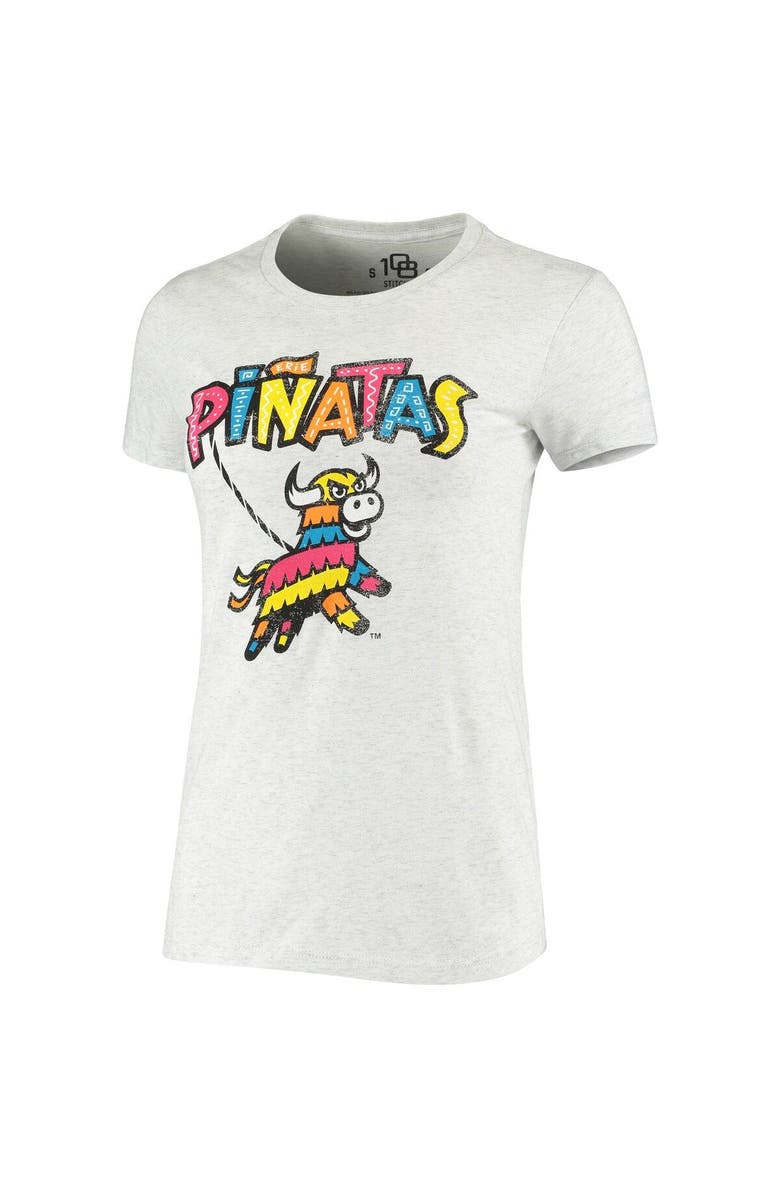 108 STITCHES Women's Heathered Gray Piñatas de Erie Copa de la Diversion Script Tri-Blend Scoop Neck T-Shirt, Alternate, color, 