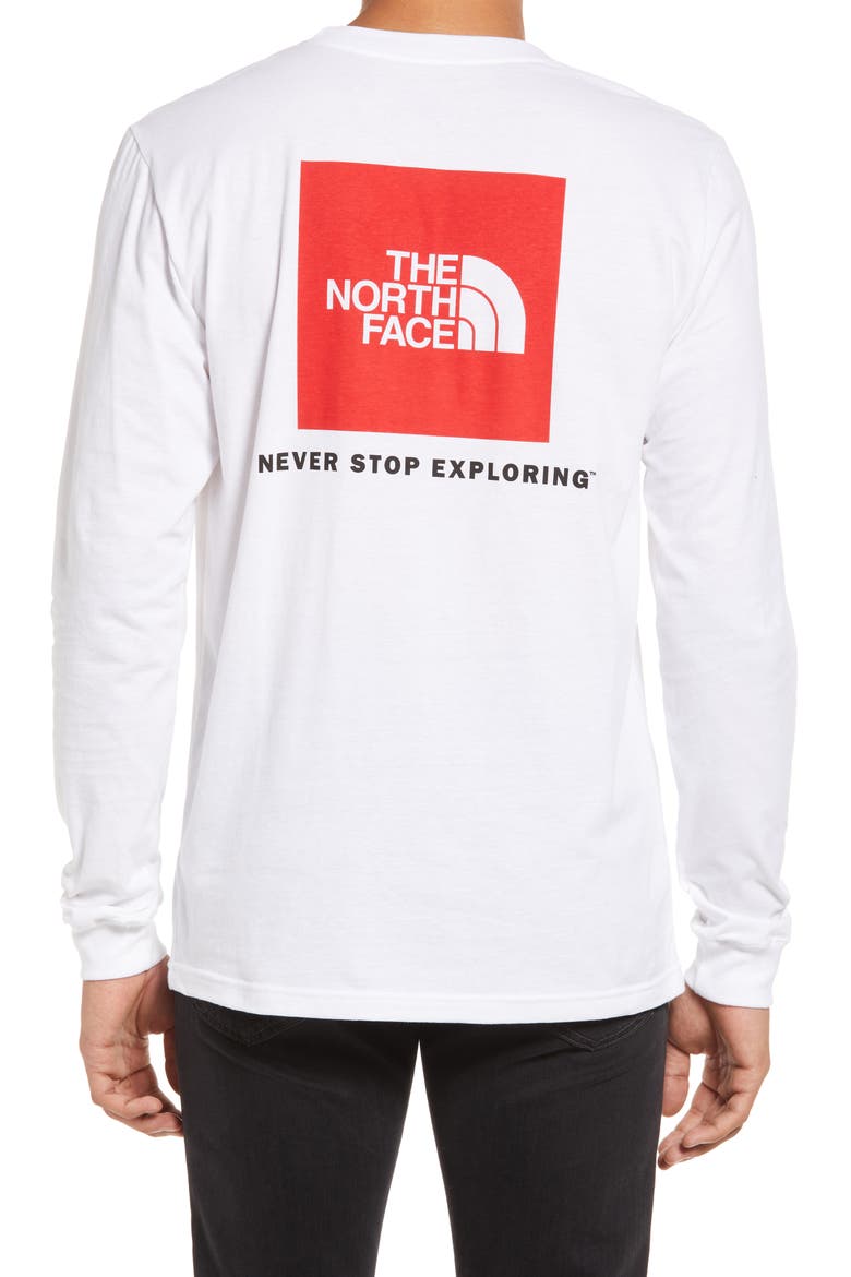 Men's Long Sleeve Box Logo Tee, Alternate, color, TNF WHITE/ TNF RED