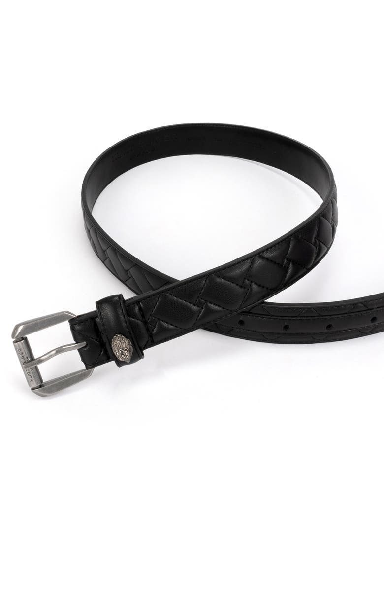 Kurt Geiger London Micro Quilt Leather Belt, Alternate, color, Black Antique Silver