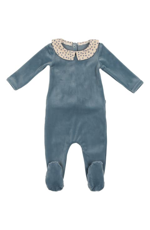 Floral Collar Velour Footie