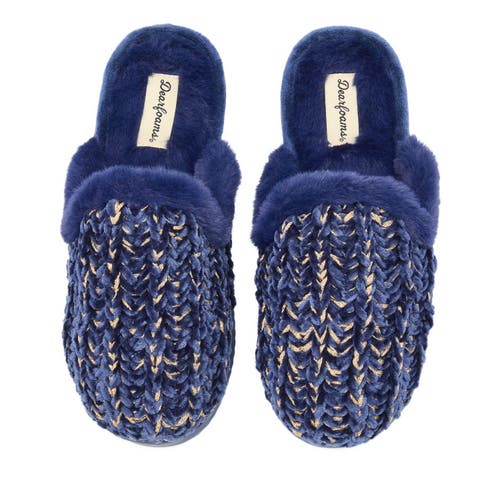 Dearfoams Paris Chenille Shaped Tab Scuff Slipper In Blue