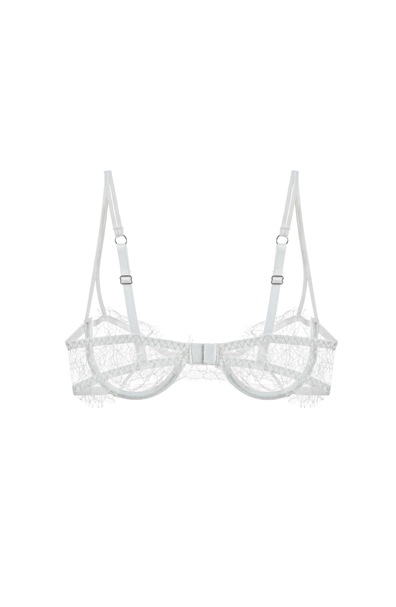 Mers Silk Lacy Bra - Lace Triangle Bralette, Alternate, color, White