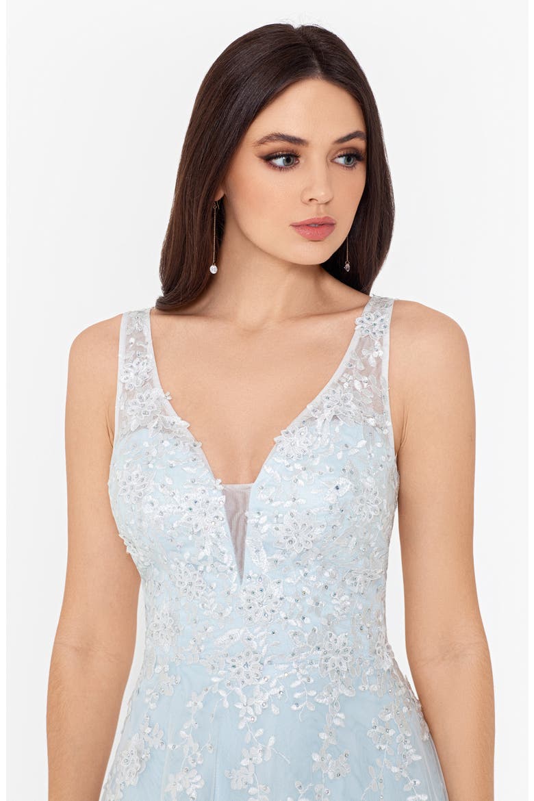 Xscape Embroidered Chiffon Ballgown, Alternate, color, IVORY/ BLUE