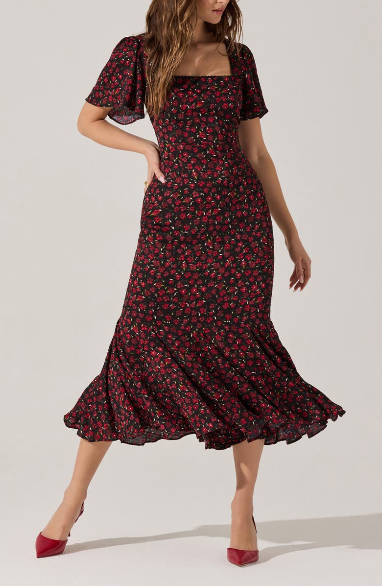 ASTR the Label Sara Floral Short Sleeve Dress, Alternate, color, Black Red Floral