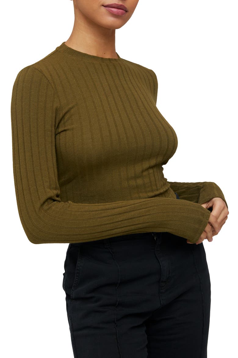 Long Sleeve Crop Rib Top, Main, color, DEEP ROSEMARY