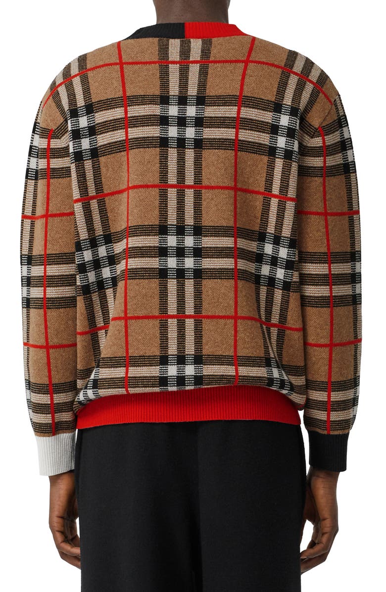 Burberry Duggan Check V-Neck Sweater, Alternate, color, 