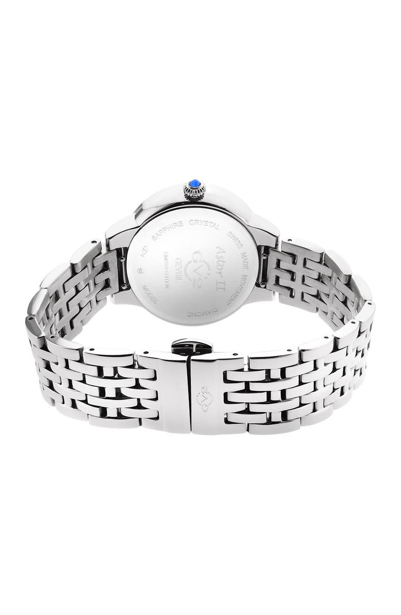 GV2 Astor II Mother-of-Pearl Diamond Bracelet Strap Watch, 38mm - 0.24 ctw, Alternate, color, Silver