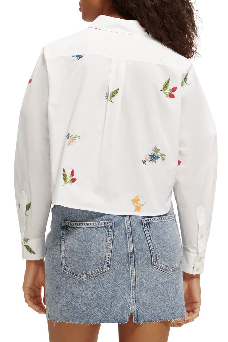 Embroidered Boxy Organic Cotton Crop Button-Up Shirt, Alternate, color, 0006-WHITE