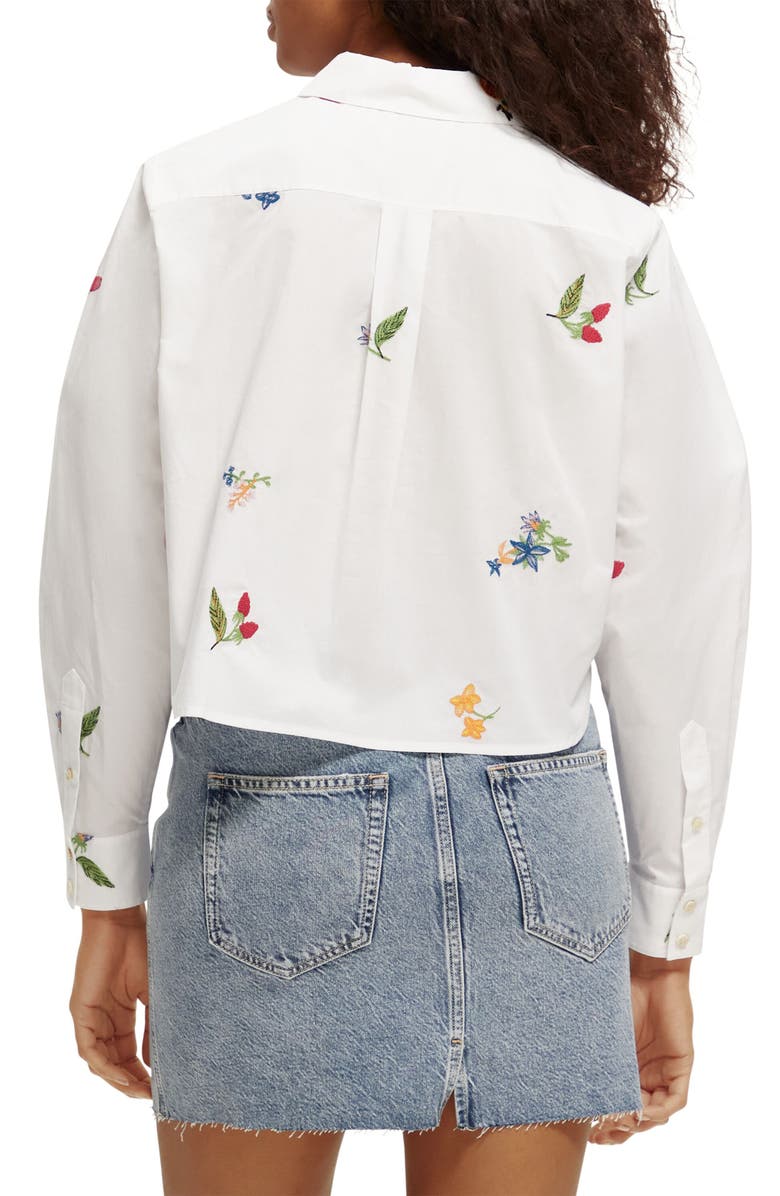 Scotch & Soda Embroidered Boxy Organic Cotton Crop Button-Up Shirt, Alternate, color,