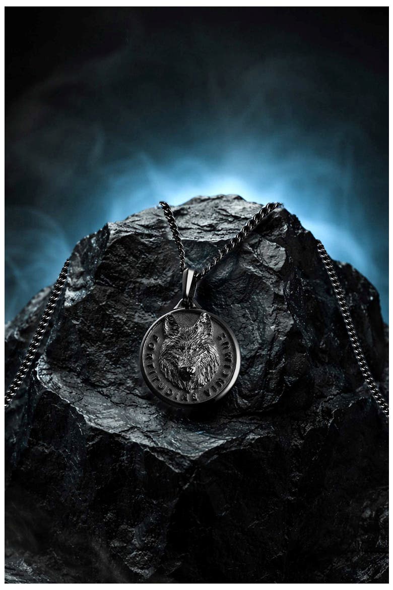 Wolf Pendant Necklace, Alternate, color, BLACK