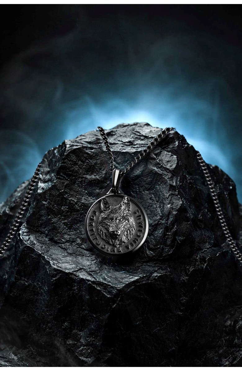 Vincero Wolf Pendant Necklace, Alternate, color, Black