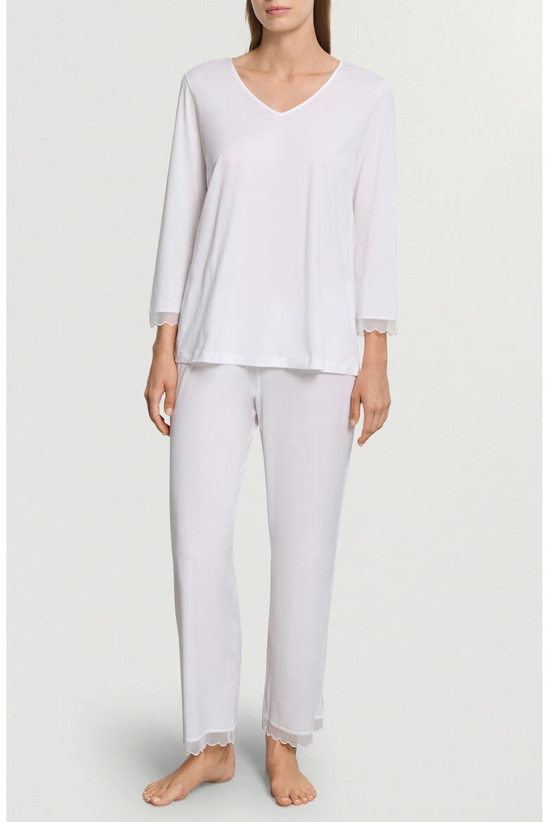 Inaya Tulle Trim Cotton Pajamas, Main, color, WHITE