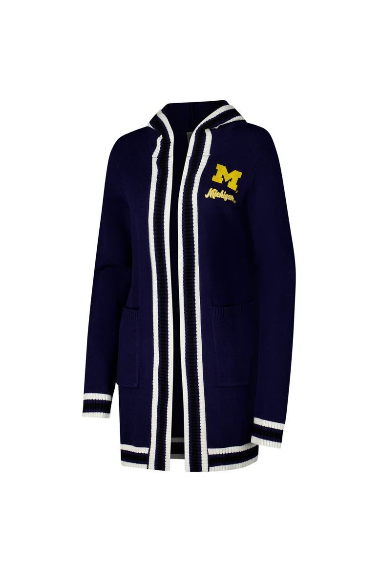 Women's Gameday Couture Navy Michigan Wolverines Stripe Detail Tri-Blend Hoodie Cardigan Sweater, Alternate, color, Navy
