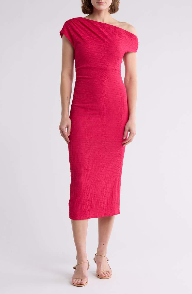 Lush One-Shoulder Body-Con Midi Dress, Main, color, Fuchsia