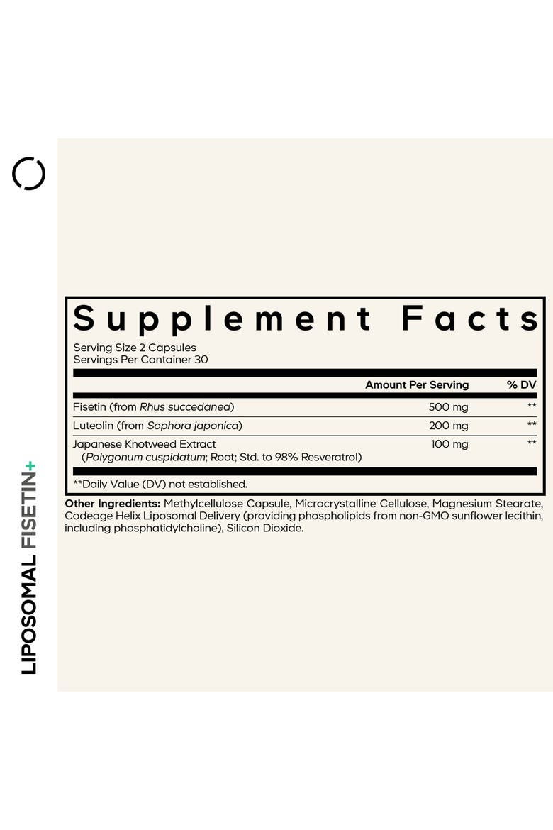 Liposomal Fisetin 500mg, Resveratrol, Luteolin, Polyphenol Flavonoids, Alternate, color, White