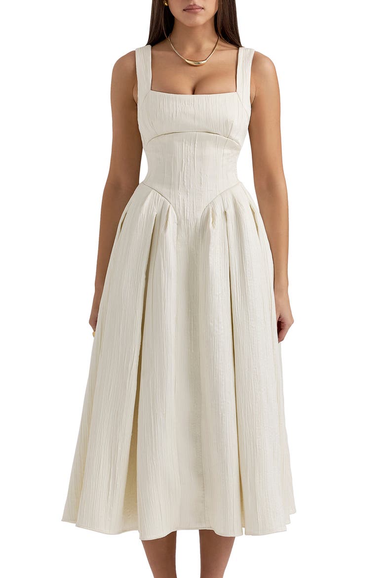 Isabeau Voluminous Fit & Flare Midi Dress, Alternate, color, IVORY