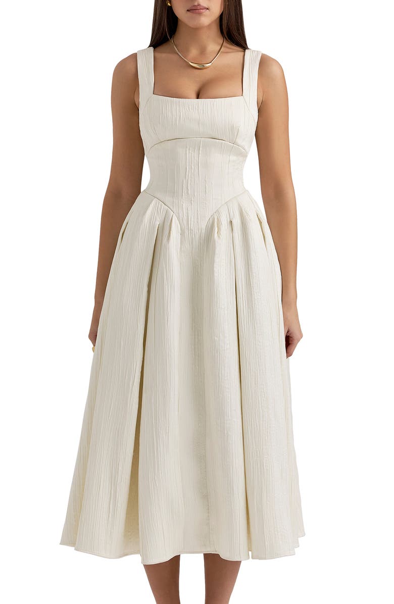 HOUSE OF CB Isabeau Voluminous Fit & Flare Midi Dress, Alternate, color, Ivory