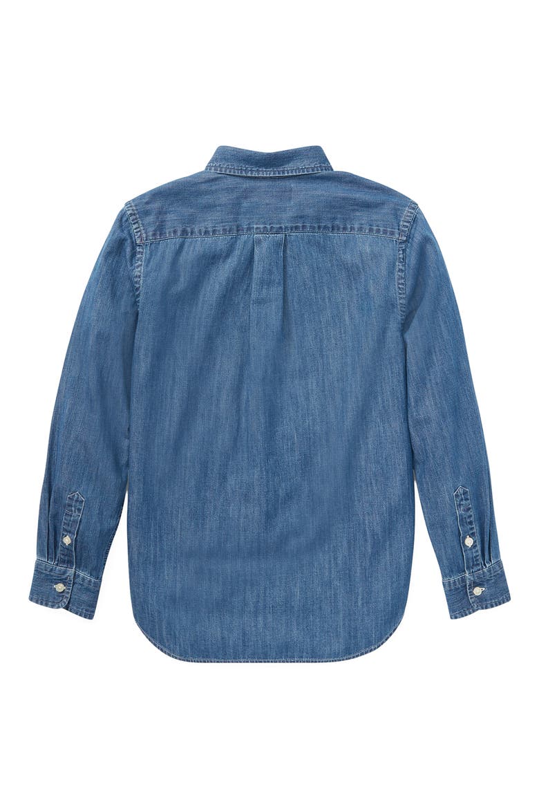 Kids' Chambray Cotton Button-Down Shirt, Alternate, color, DARK BLUE