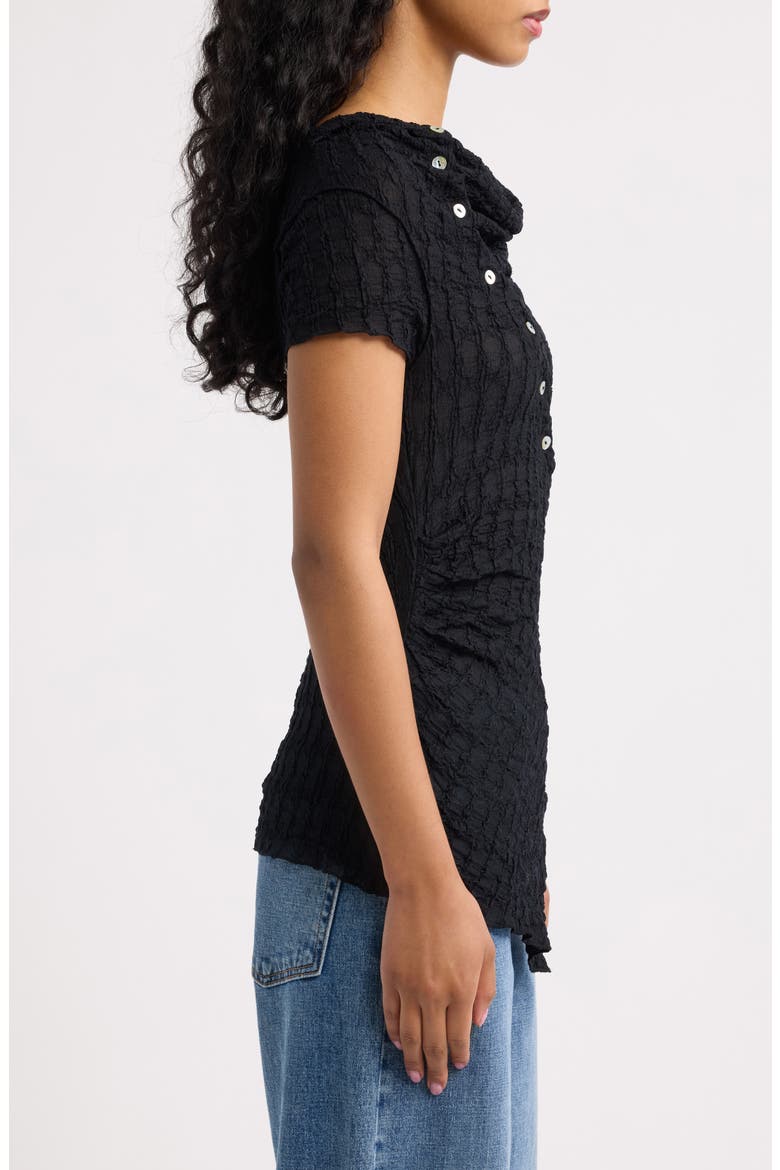 Asymmetrical Button Textured Top, Alternate, color, BLACK