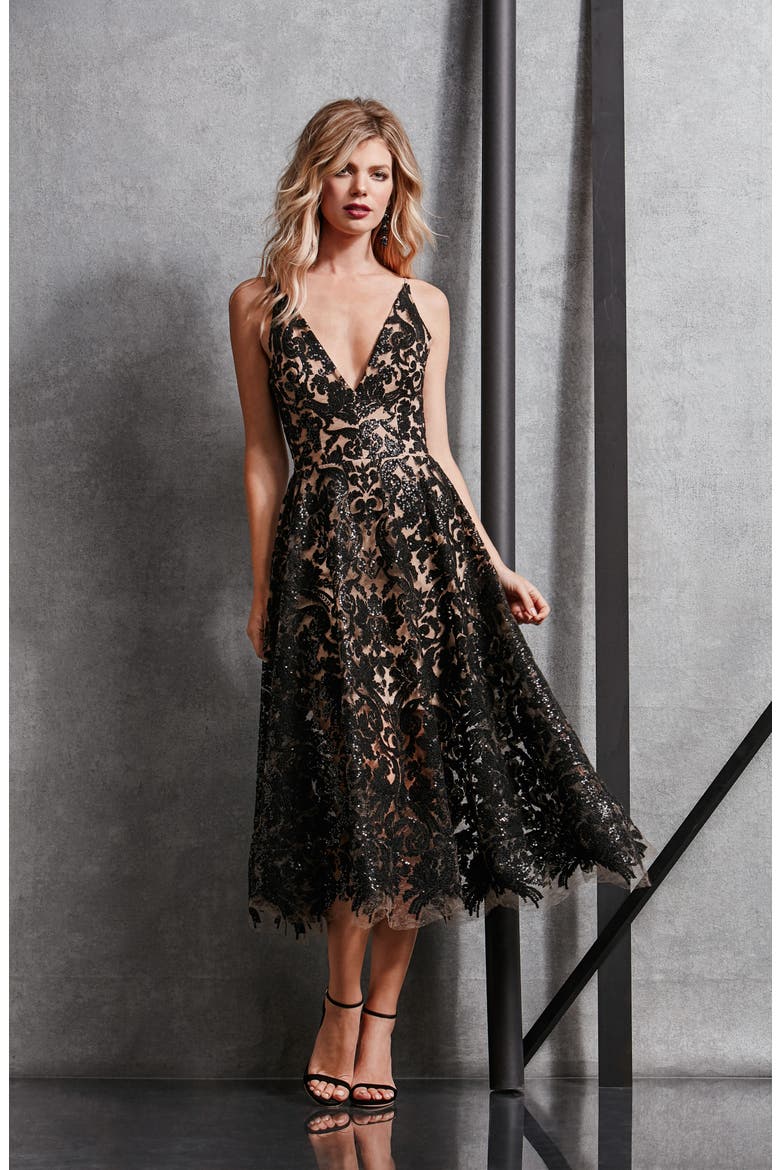 Blair Embellished Fit & Flare Cocktail Dress, Alternate, color, BLACK/ NUDE