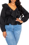 BUXOM COUTURE Ruffle Long Sleeve Peplum Blouse