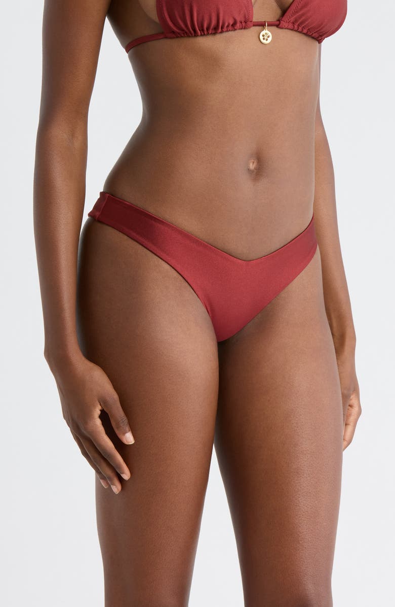 Kulani Kinis Y-Cut Thong Bikini Bottoms, Alternate, color, Cinnamon Sugar