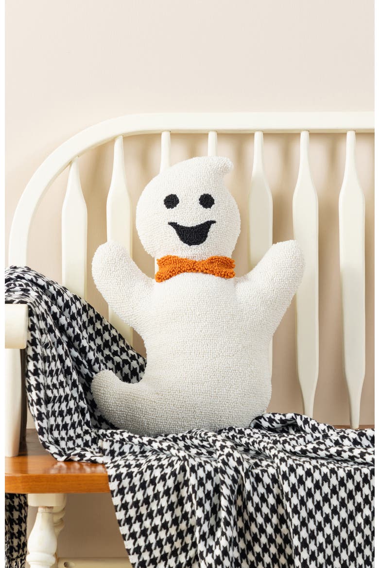 Halloween Hooked Ghost Skeleton Cat Shaped Pillow, Alternate, color, White
