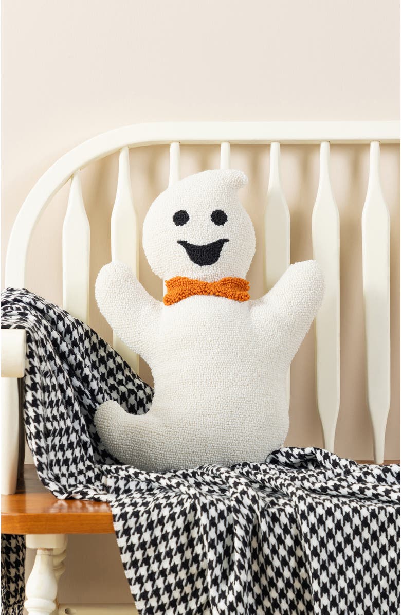 Glitzhome Halloween Hooked Ghost Skeleton Cat Shaped Pillow, Alternate, color, White