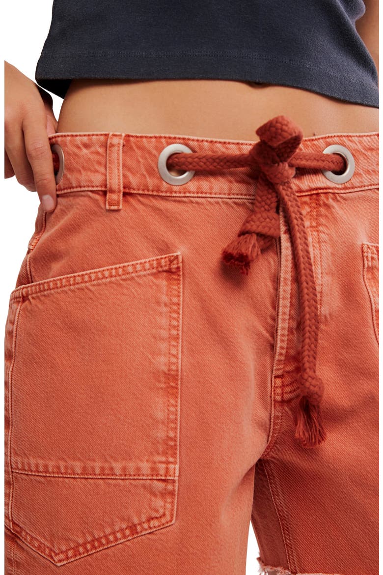 Moxie Mid Rise Belted Drawstring Cutoff Denim Shorts, Alternate, color, SUNSET