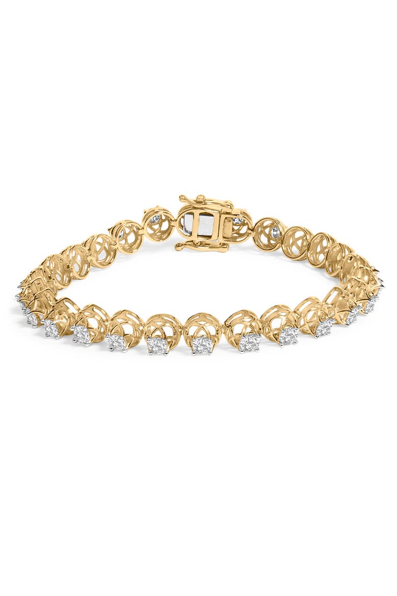 14K Yellow Gold Plated Silver 3 9/10 Cttw Diamond Buttercup Style Tennis Bracelet, Main, color, Yellow
