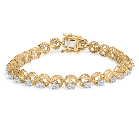 14K Yellow Gold Plated Silver 3 9/10 Cttw Diamond Buttercup Style Tennis Bracelet
