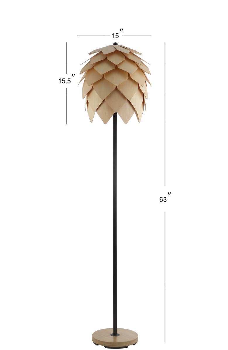 JONATHAN Y Simon 63" Pinecone Wood/Metal LED Floor Lamp, Natural/Black, Alternate, color, Natural/Black