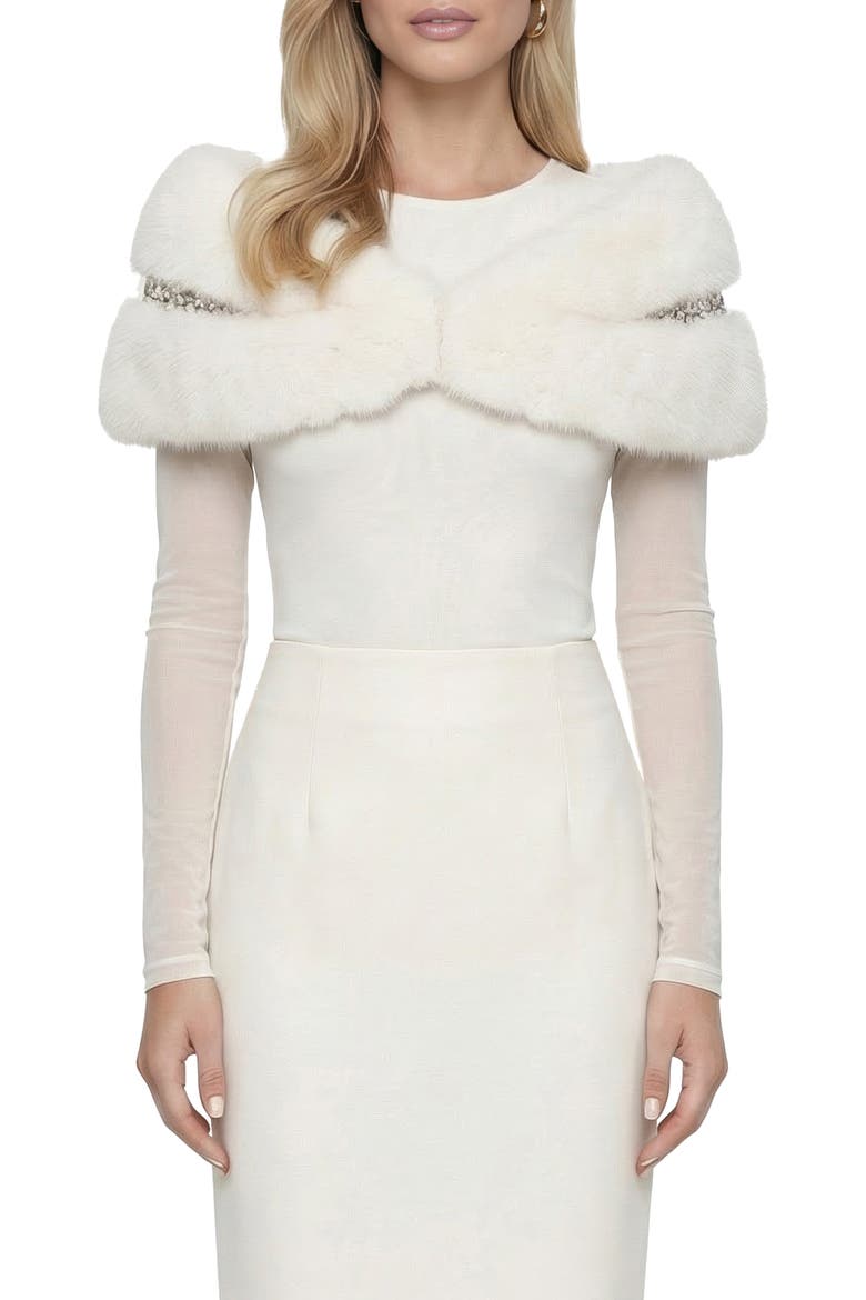 Fur-Free Fox (Faux Fur) Stole With Rhinestone Inserts, Alternate, color, WHITE