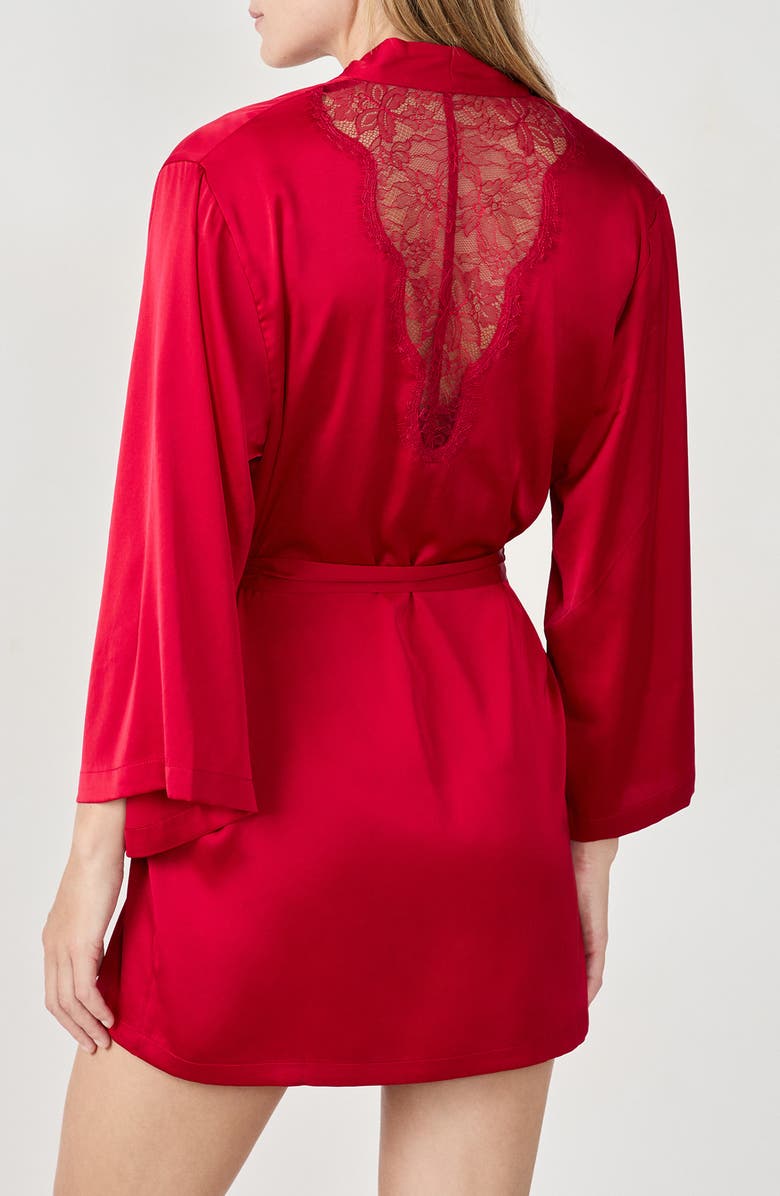 Etam Confidence Deshabille Lace Trim Satin Robe, Alternate, color, Red