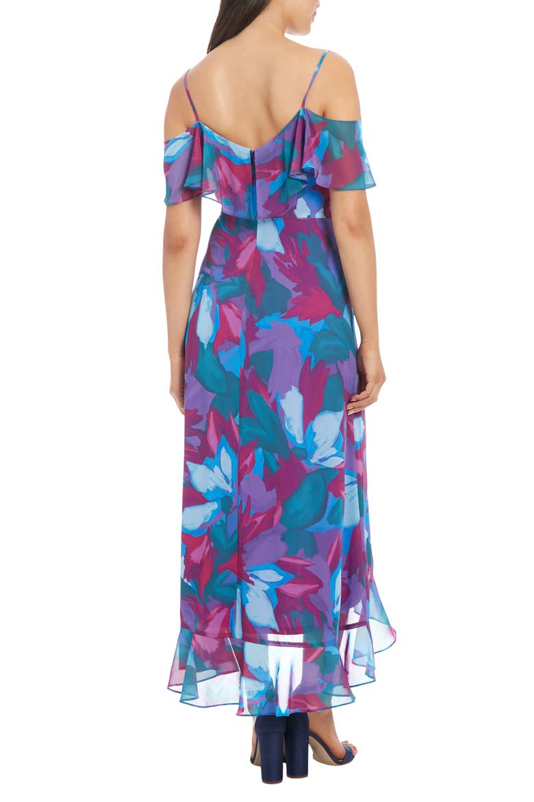 Cold Shoulder Ruffle Maxi Dress, Alternate, color, BLUE/ JADE