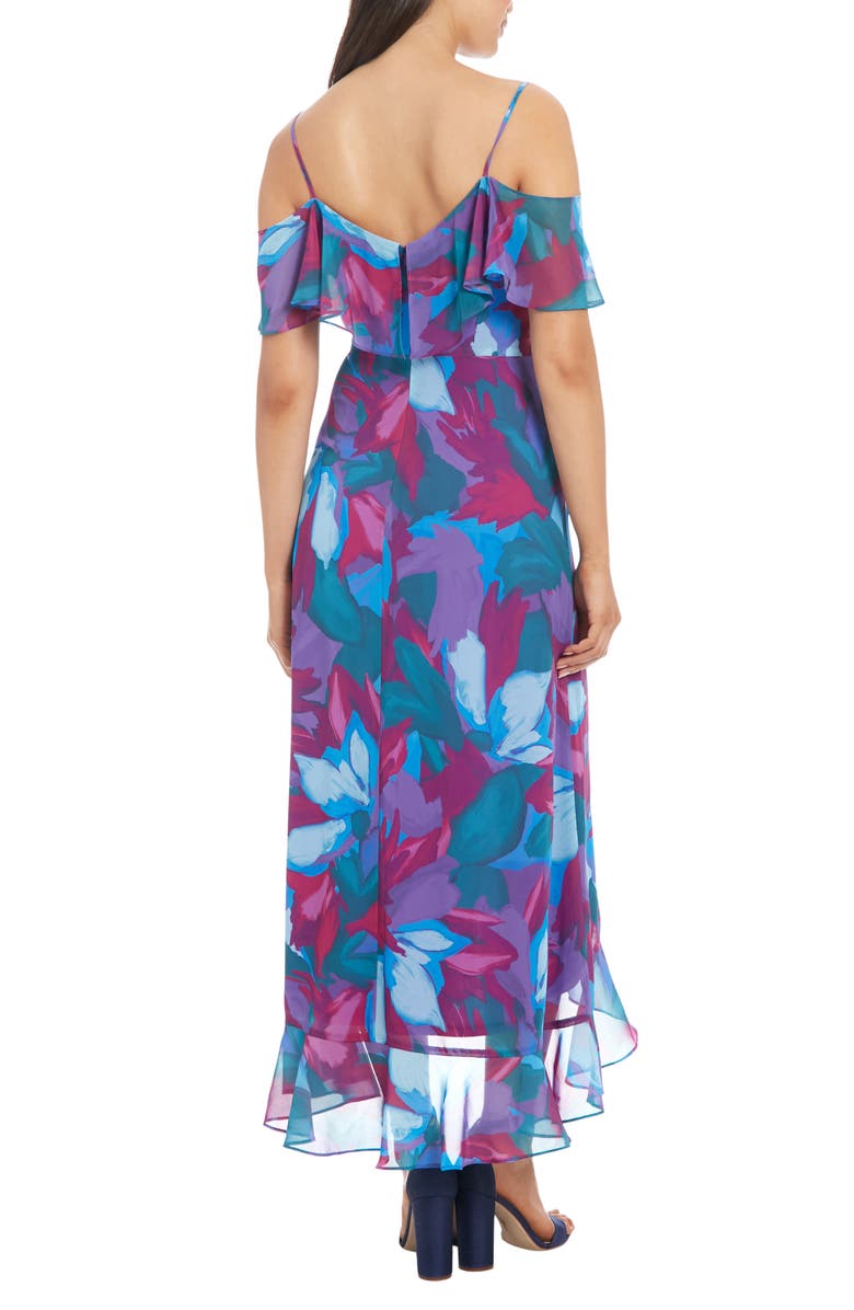 London Times Cold Shoulder Ruffle Maxi Dress, Alternate, color, Blue/ Jade